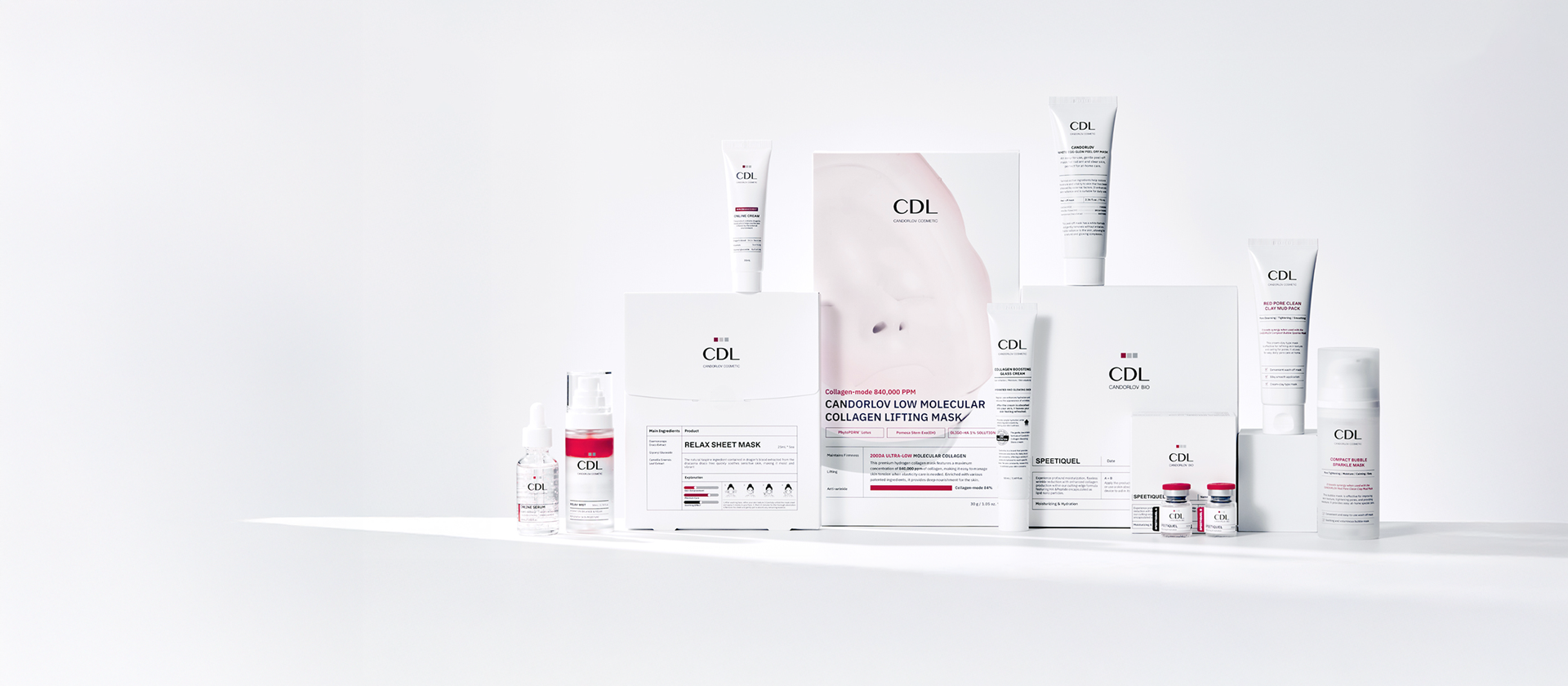 CDL skincare product lineup on a white background