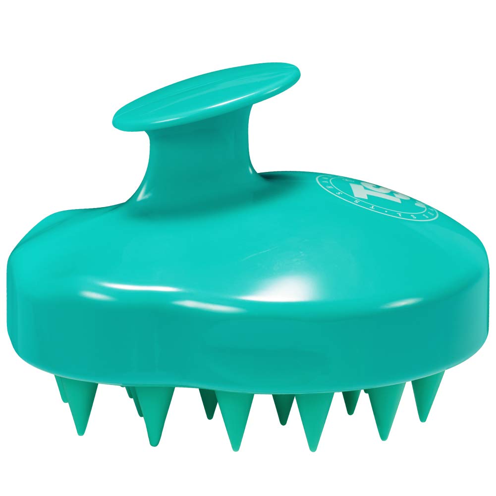 Turquoise scalp massager on a white background